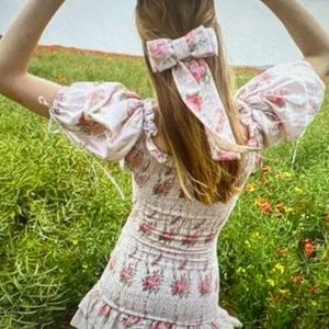 Love Shack Fancy Violet smocked ruffle floral mini dress MEDIUM NEW excellent